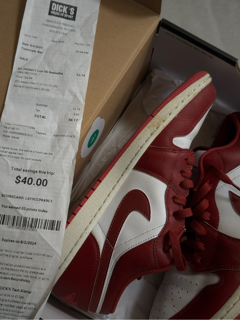 Jordan 1 Low Men’s Sneakers - Red and White